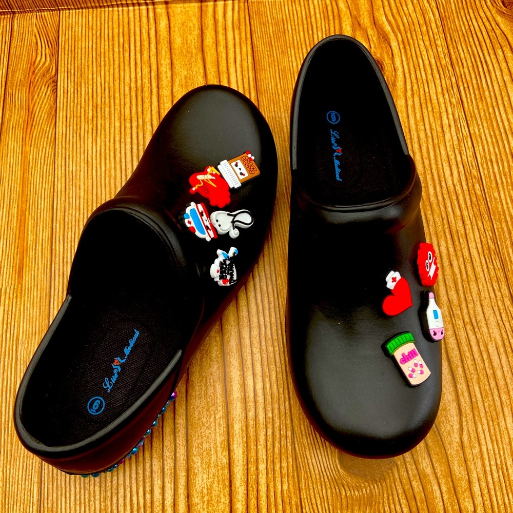 Custom clogs with charms. Comfortable slip on.